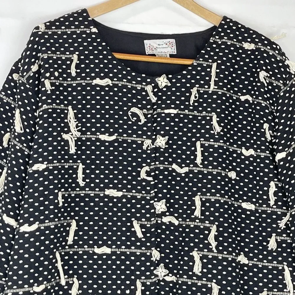 1980s VTG Women’s Jacket size L New Directions Black Textured Abstract Tassel - Picture 5 of 15